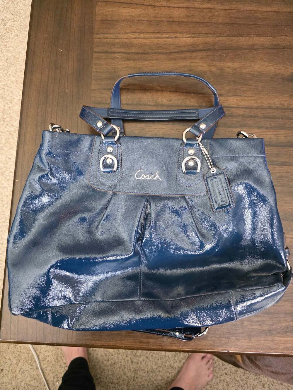 Coach Navy Blue Patent Leather Shoulder Bag